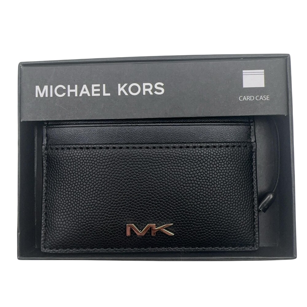 Michael Kors Card Case Wallet Mens Black Leather Malone Mini MK Logo Gift Box